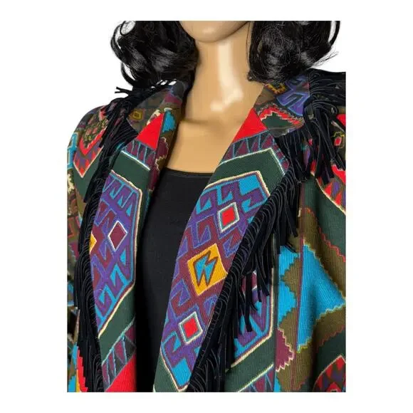 Vintage Criscione NEW YORK western fringed aztec oversized coat size medium - Picture 8 of 16